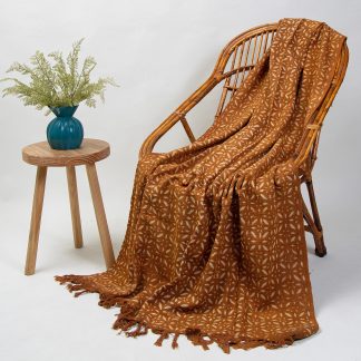 Caramel Starburst Tassel Woven Throw Blanket