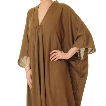Caramel brown wide-sleeved cape robe - Image 3