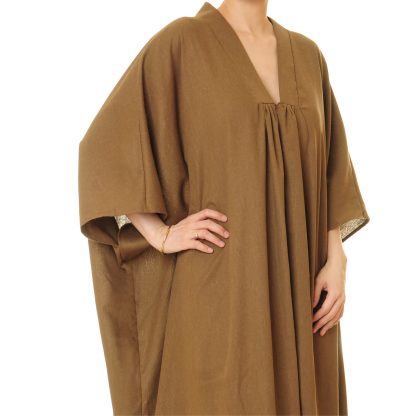 Caramel brown wide-sleeved cape robe - Image 2