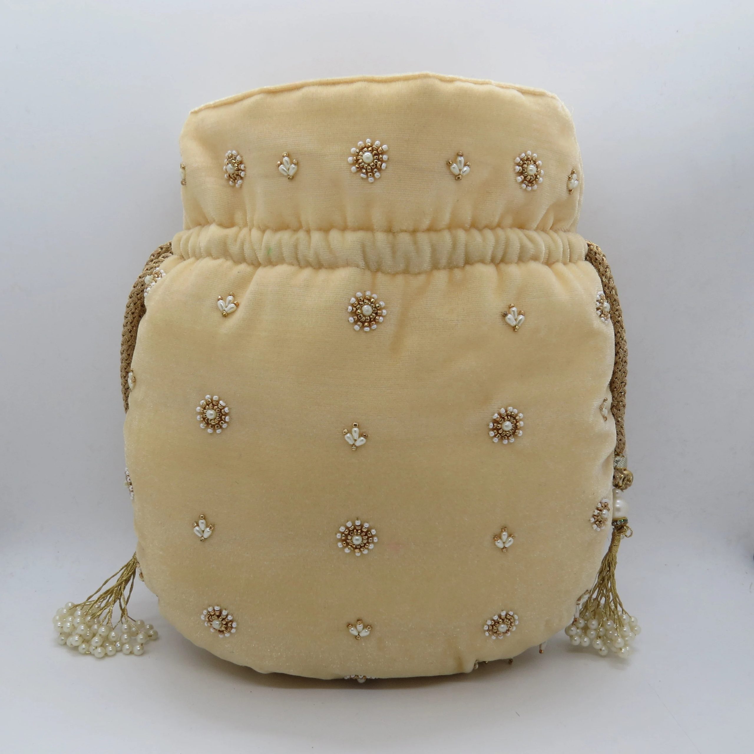Champagne Check Tassel Beaded Potli Bag - Image 3