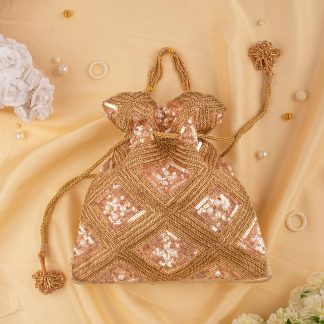 Champagne Diamond Sequin Beaded Clutch
