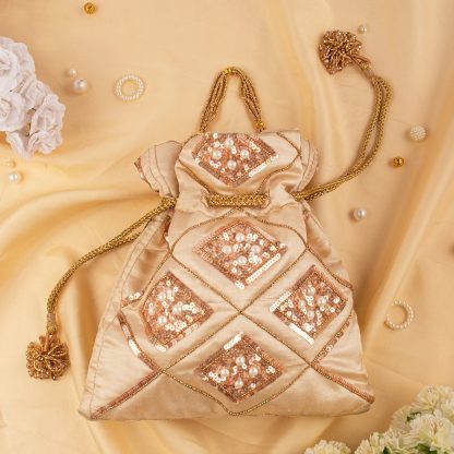 Champagne Diamond Sequin Beaded Clutch - Image 3