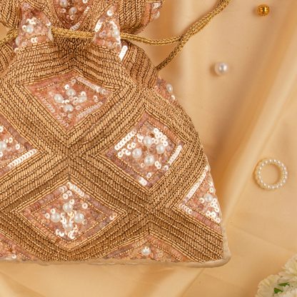 Champagne Diamond Sequin Beaded Clutch - Image 2