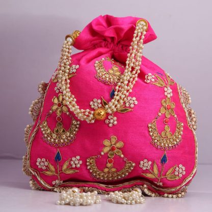 Champagne Diya Embroidered Potli Bag - Image 7