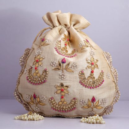 Champagne Diya Embroidered Potli Bag - Image 3