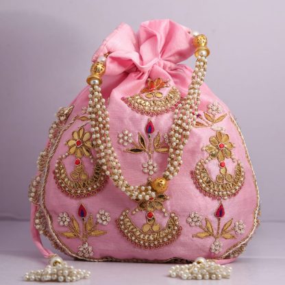 Champagne Diya Embroidered Potli Bag - Image 2