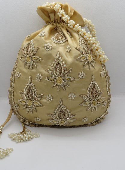 Champagne Gold Embroidered Potli Bag - Image 4