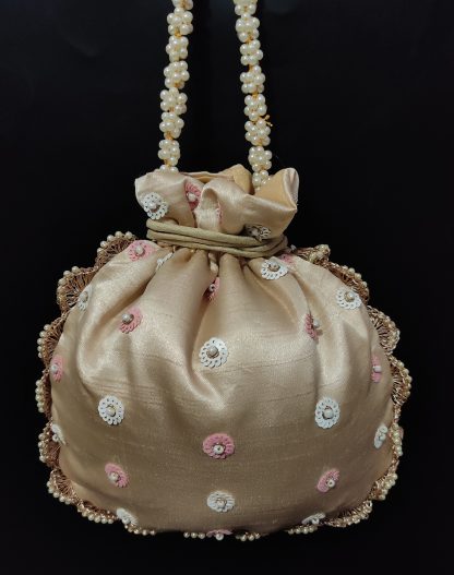 Champagne and blush rosette beaded handbag - Image 4