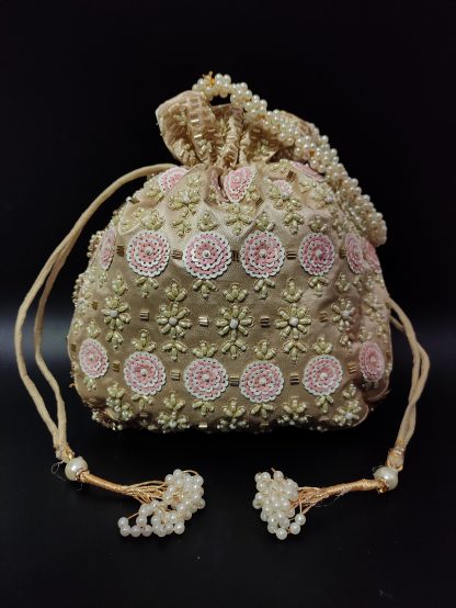 Champagne and blush rosette beaded handbag - Image 3