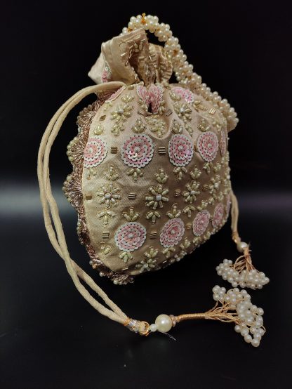 Champagne and blush rosette beaded handbag - Image 2