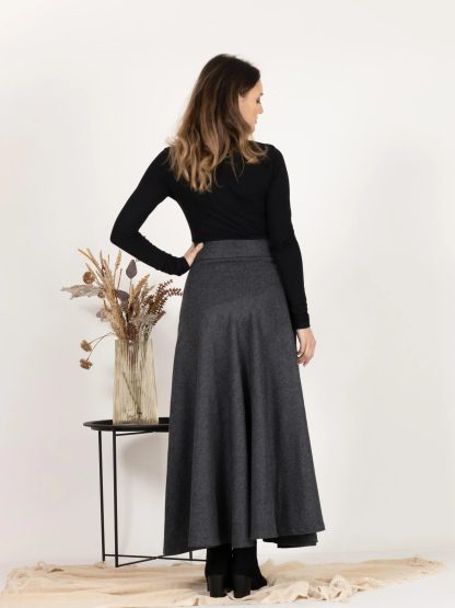 Charcoal Wool Flared Midi Skirt - Image 4