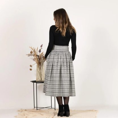Check pussy-bow wool midi skirt - Image 6