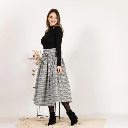 Check pussy-bow wool midi skirt - Image 5