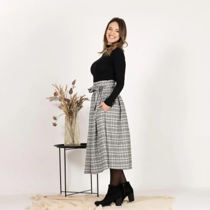 Check pussy-bow wool midi skirt - Image 3