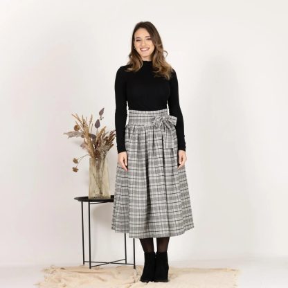 Check pussy-bow wool midi skirt - Image 2