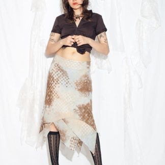 Cloud-dyed asymmetrical layered midi skirt