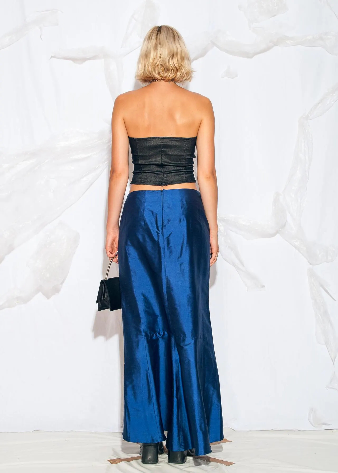 Cobalt Blue Satin Side Slit Maxi Dress - Image 5