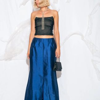 Cobalt Blue Satin Side Slit Maxi Dress