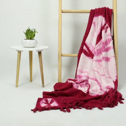 Cranberry Blush Tie-Dye Tassel Woven Throw Blanket