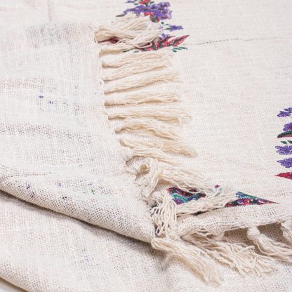 Cream Floral Badge Tassel Woven Throw Blanket - Image 4