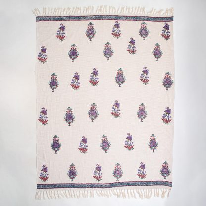 Cream Floral Badge Tassel Woven Throw Blanket - Image 2