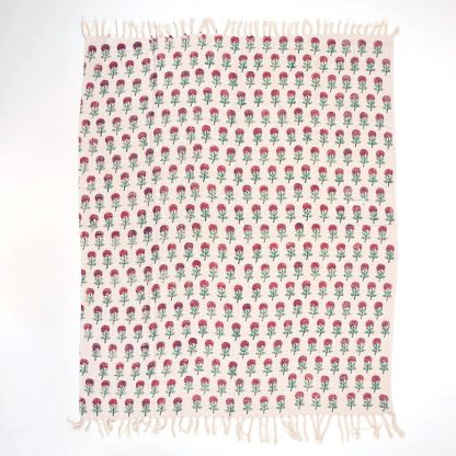 Cream Flower Tree Pattern Fringed Throw Blanket - Image 4