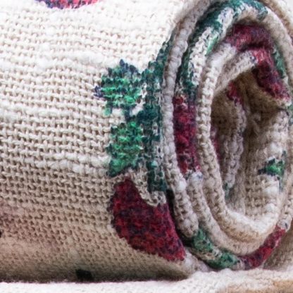 Cream Flower Tree Pattern Fringed Throw Blanket - Image 3