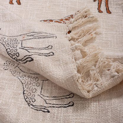 Cream Giraffe Fringed Woven Throw Blanket - Image 7