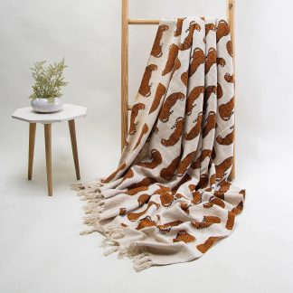 Cream Leopard Tassel Woven Throw Blanket