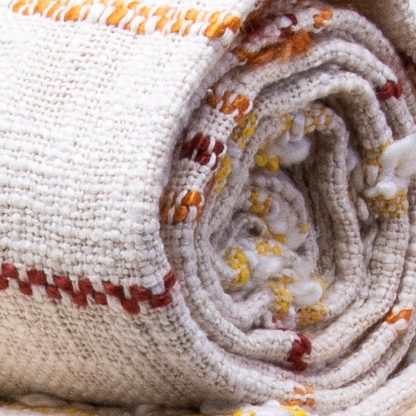 Cream Multi-Striped Fringed Woven Throw Blanket - Image 2