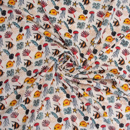 Cream Sea Life Fringed Woven Throw Blanket - Image 4