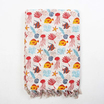 Cream Undersea Tassel Woven Throw Blanket - Image 5