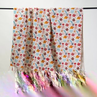 Cream Undersea Tassel Woven Throw Blanket