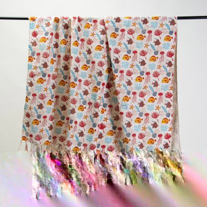 Cream Undersea Tassel Woven Throw Blanket
