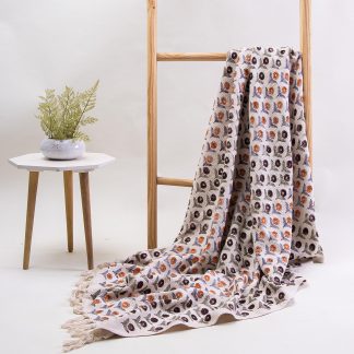 Cream Woodland Fringed Woven Throw Blanket