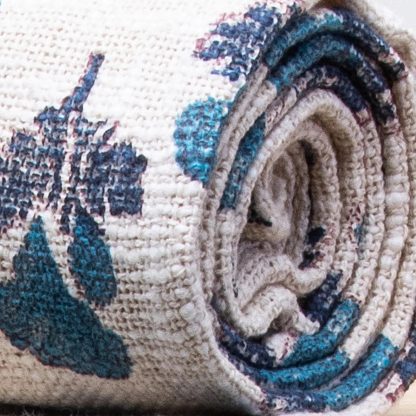 Cream and Blue Floral Tree Tassel Throw Blanket - Image 4