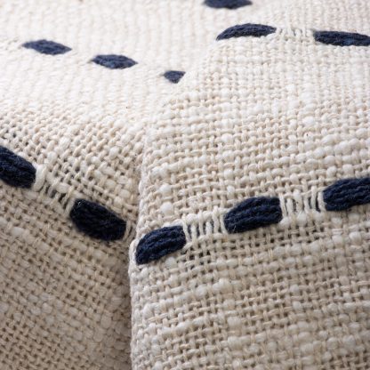 Cream and Navy Dotted Stripe Fringed Throw Blanket - Image 6