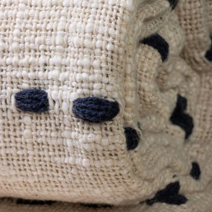 Cream and Navy Dotted Stripe Fringed Throw Blanket - Image 2