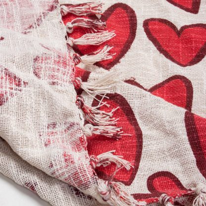 Cream and Red Heart Tassel Woven Throw Blanket - Image 2