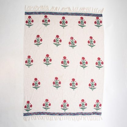 Cream and red floral tassel woven throw blanket - Image 3