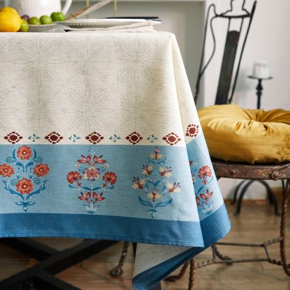 Cream light pattern mist blue flower belt tablecloth - Image 8