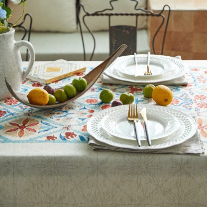 Cream light pattern mist blue flower belt tablecloth - Image 7