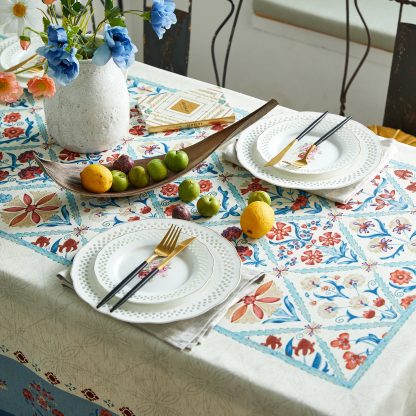 Cream light pattern mist blue flower belt tablecloth - Image 5