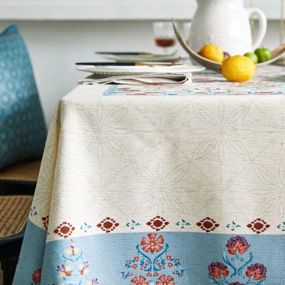 Cream light pattern mist blue flower belt tablecloth - Image 4