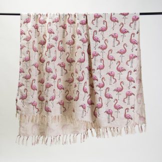 Creamy Pink Flamingo Tassel Woven Throw Blanket