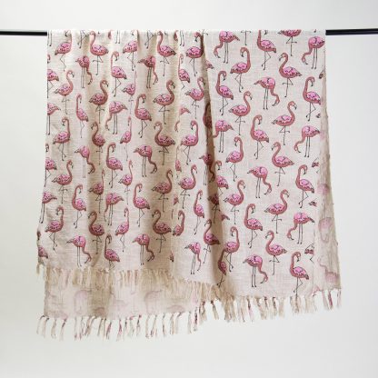 Creamy Pink Flamingo Tassel Woven Throw Blanket