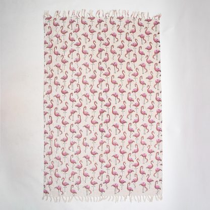 Creamy Pink Flamingo Tassel Woven Throw Blanket - Image 4