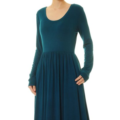 Dark blue round neck flowing long skirt - Image 9