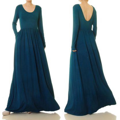 Dark blue round neck flowing long skirt - Image 7