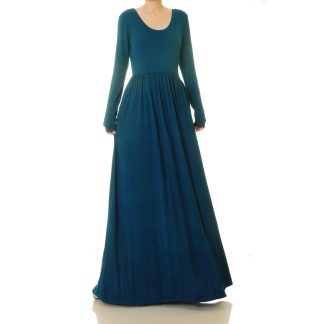 Dark blue round neck flowing long skirt